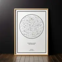 Star map print in a white wooden frame